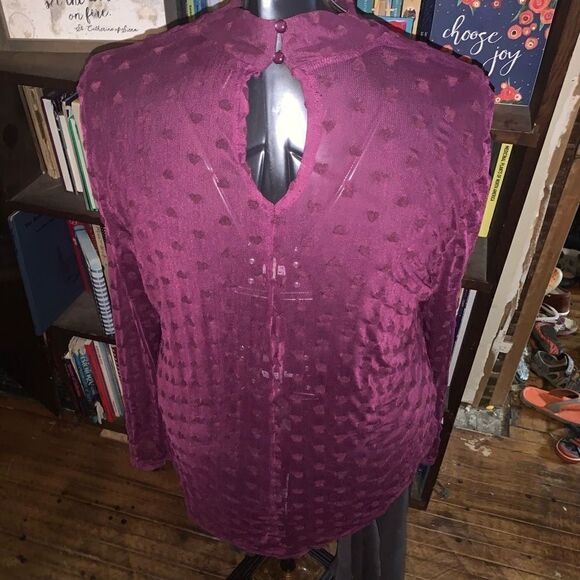 Lane Bryant 14/16 semi sheer polka dot high neck blouse - Picture 2 of 2